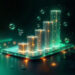 A glowing digital bar graph hovers above a smartphone in a dark, futuristic setting, with floating bubbles and neon green and orange lighting effects. | Betechit.com